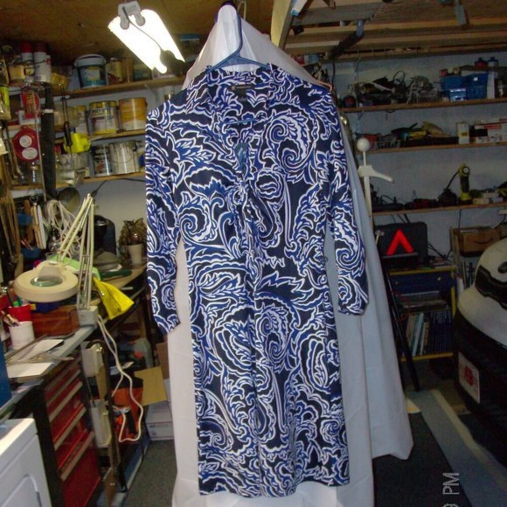 INC international concepts Black Blue Paisley Long Sleeve Midi  Dress,WDress2,